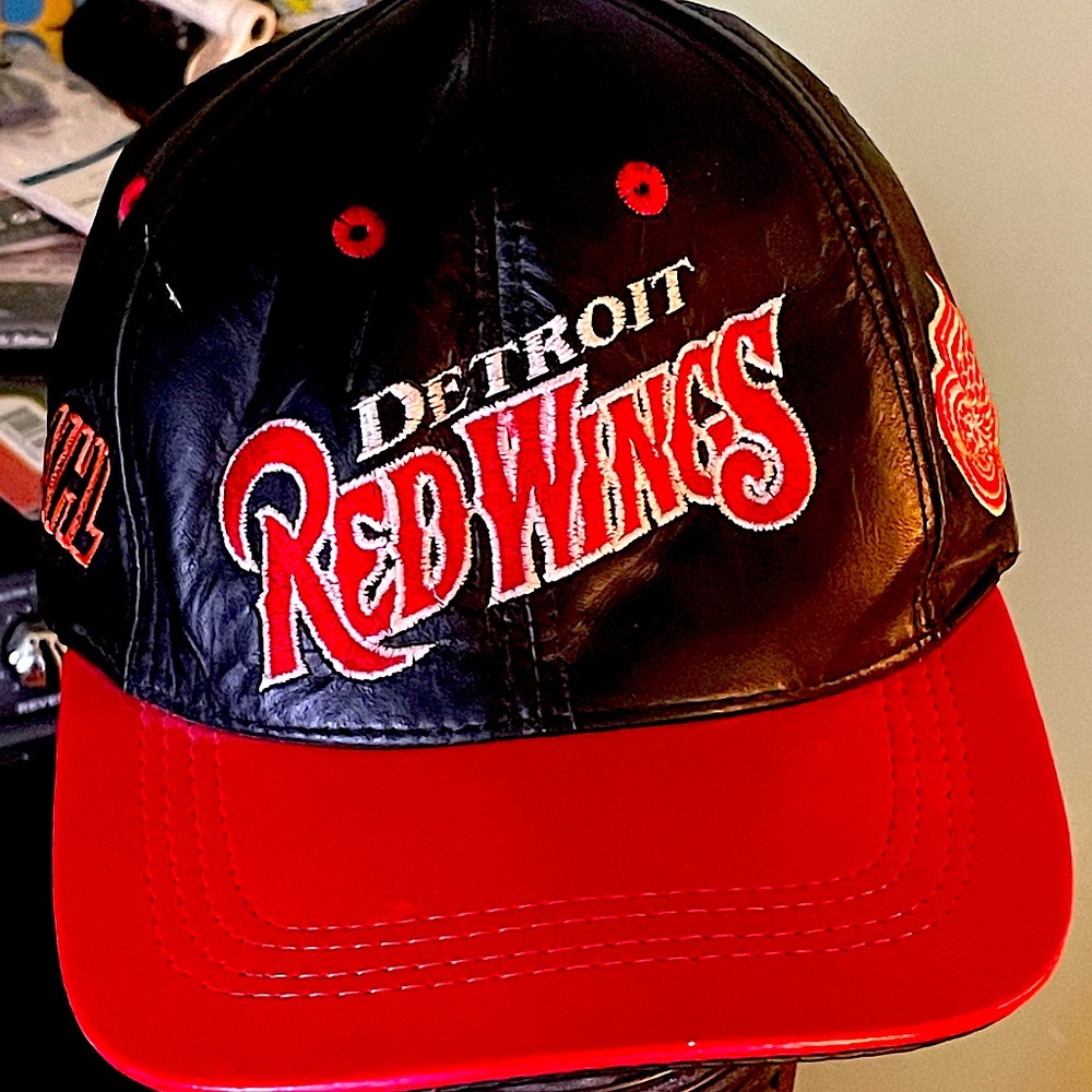 Leather Detroit Red Wings Cap. Good shape for age.